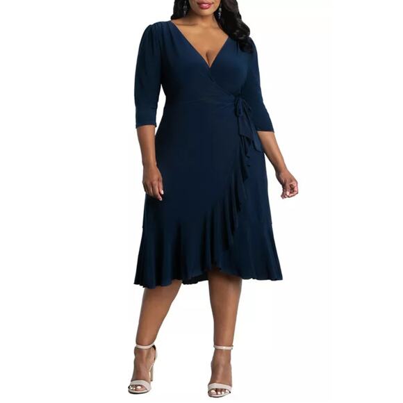 Kiyonna Feminine Romantic Ruffle Whimsy Wrap Midi Dress 2X Wedding Guest Event - Picture 1 of 12